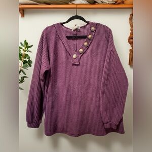 Zenana Outfitters Purple Button-Accent Sweater